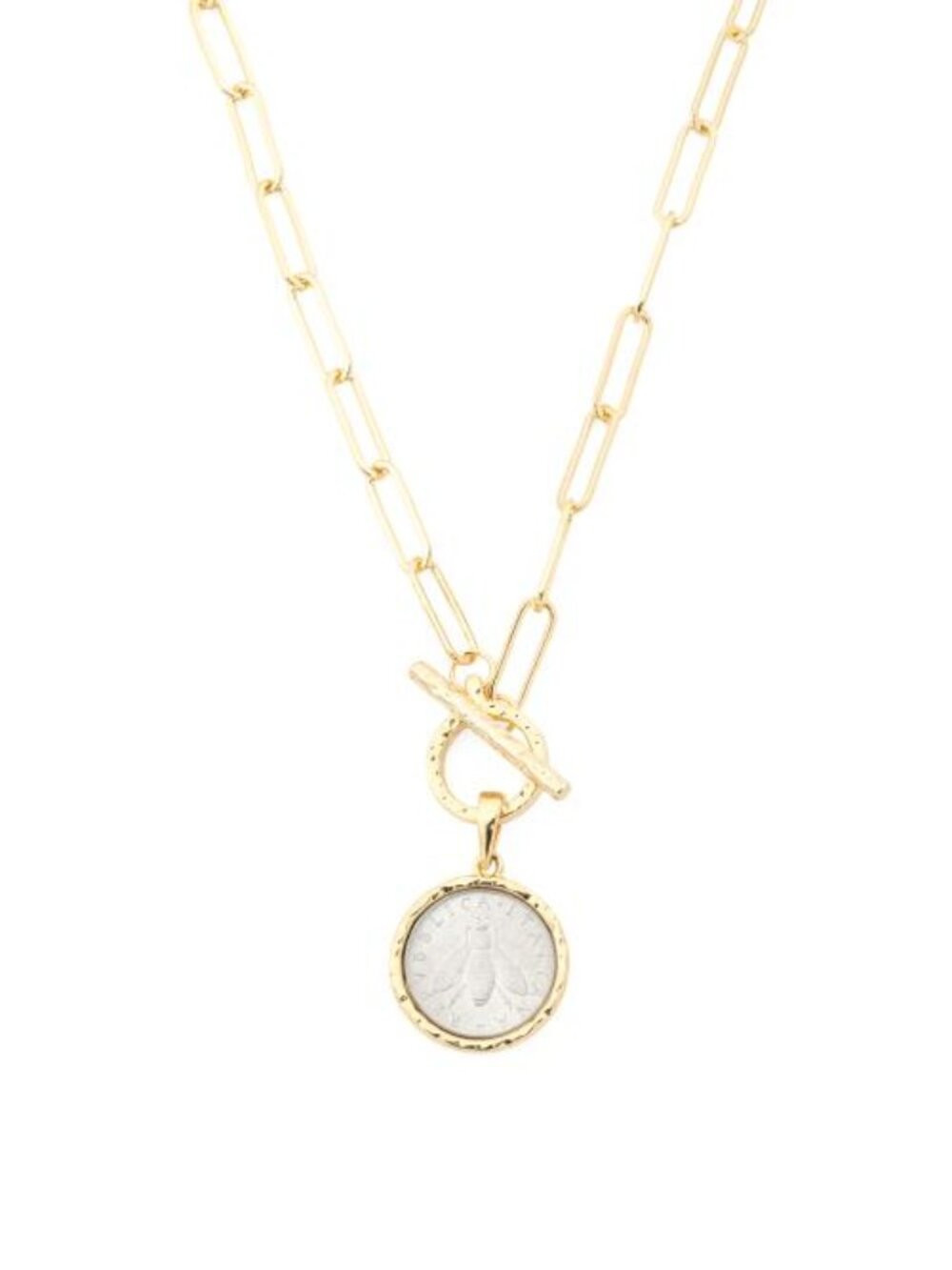 MILOR SILVER Gold Made In Italy Link Necklace With Bee Coin Pendant